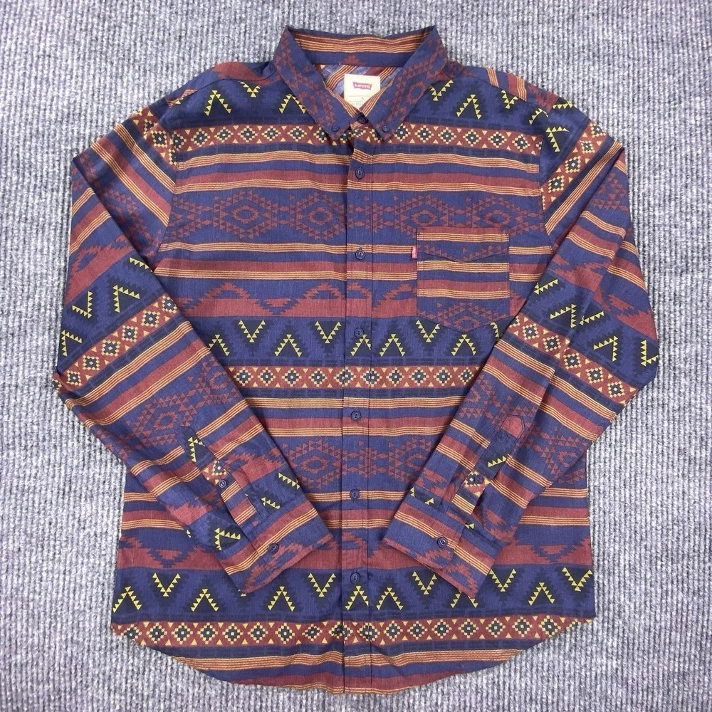 Levi's Southwestern Button Down Shirt Mens XL Blue Aztec Tribal Print Western